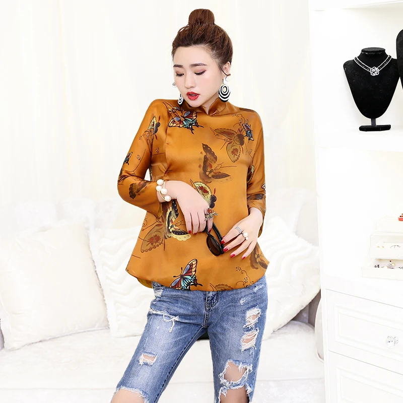 Традиционная китайская блузка Ципао Топ Ципао стильная рубашка Золотой Феникс Ципао рубашка женская блузка Китайский традиционный Топ - Цвет: color1