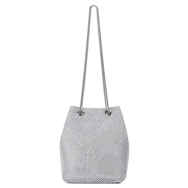 

Women Polyester + rhinestone + metal Evening Bags Bucket bag clutch Bags (Silver)