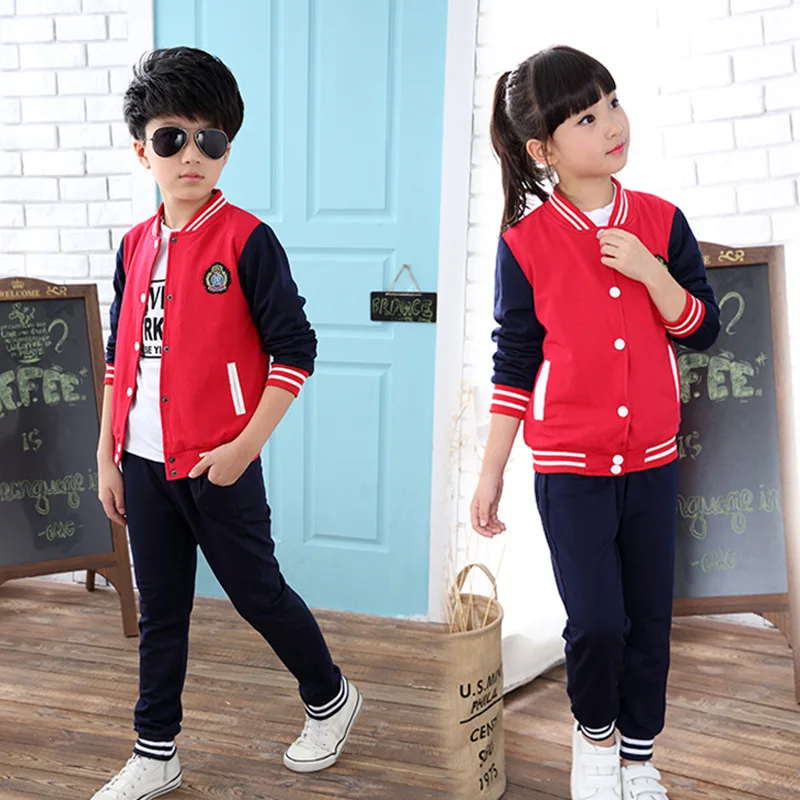 

School Uniform CHILDREN'S Suit 2019 Spring New Style Korean-style Men And Women Child Big Boy Fashion Labeling Baseball Uniform