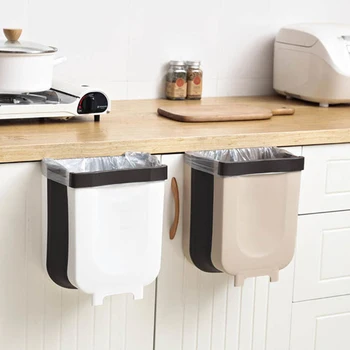 

Wall Mounted Folding Waste Bin Kitchen Trash Can Built-in Garbage Bag Box Coverless for Home Bathroom BV789