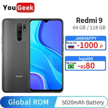 Global ROM Redmi 9 64GB / 128GB  Smartphone Helio G80 Octa Core 13MP Four Camera 5020mAh Type-c 6.53" DotDrop Display CN Version