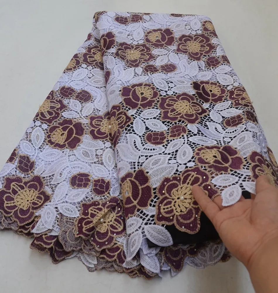 

Самые популярные высококачественные нигерийские африканские кружевные ткани Стразы гипюр шнур кружевная ткань для свадебного платья ML8185