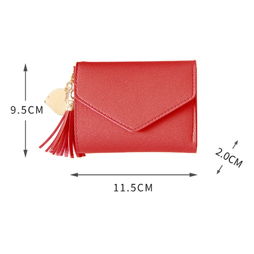 Women Simple Short Wallet Tassel Coin Purse Card Holders Handbag Red