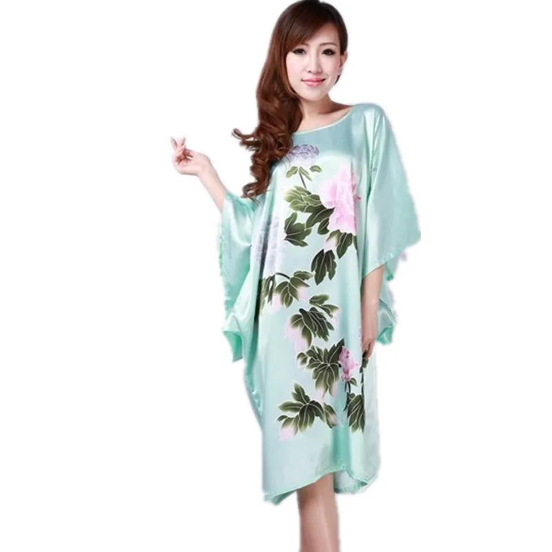 

Light Blue Ladies Robe Summer Pajamas Chinese Women Rayon Sleepwear Kimono Bath Gown Nightgown Kaftan Yukata One Size M08