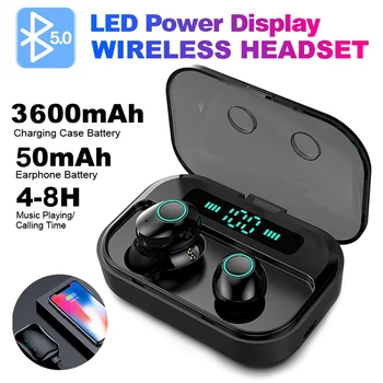 

TWS Bluetooth 5.0 Earphones Wireless Headphones LED Display Sports 9D Stereo Earbud IPX7 Waterproof Headset 3600mah Charging Box