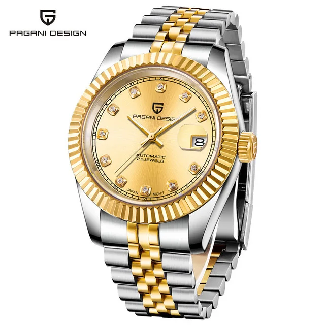 Drill gold Relogio Masculino, PAGANI, дизайнерские мужские часы, Лидирующий бренд, Роскошные автоматические механические часы, мужские полностью стальные деловые водонепроницаемые часы - Цвет: Drill gold
