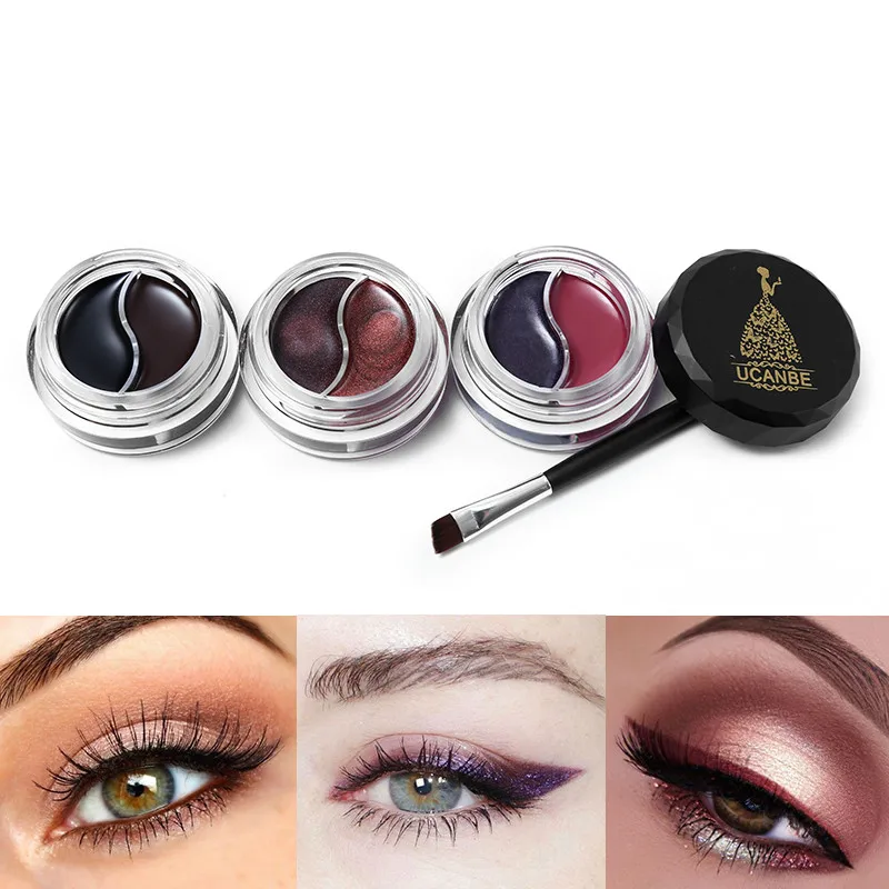 

New 2 Colors Gel Eyeliner Makeup Palette Shimmer Matte Waterproof Lasting Eye Liner Gel Cream with Brush Eye Liner Brown