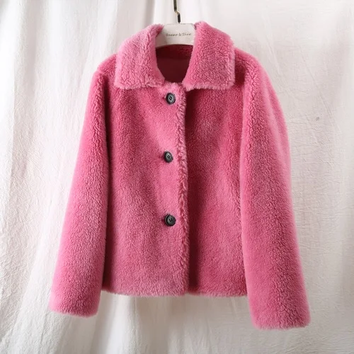 OFTBUY/ зимняя куртка для женщин, пальто из натурального меха, повседневная шерстяная одежда, тканая верхняя одежда, Женский плюшевый флис, плюшевая уличная одежда - Цвет: rose pink