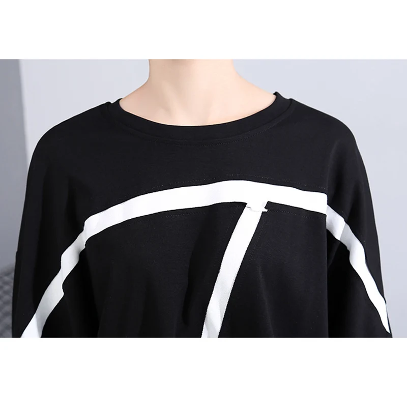 XITAO Europe Style Plus Size Woman Clothes Minimalist Lines Sweatshirt Loose Wild Trend Top Women Streetwear New XJ3098