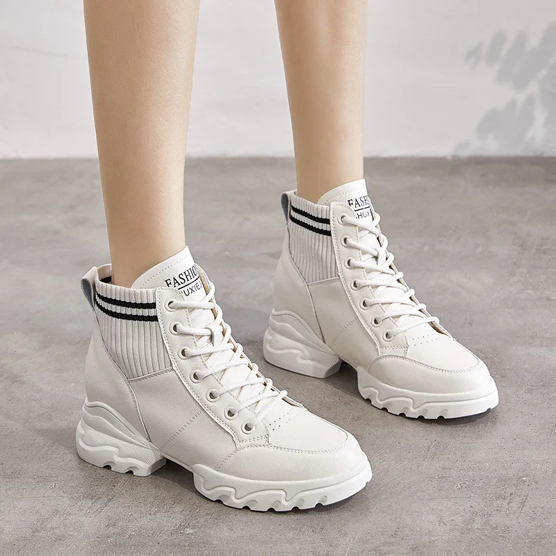 

Martin Boots Women's 2019 Winter New Style Hight-top Elasticity Women's Boots Korean-style Versatile plus Velvet WOMEN'S Leather
