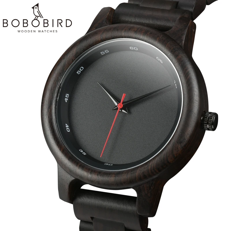 Мужские наручные часы из дерева BOBO BIRD спортивный стиль черное дерево кварцевый