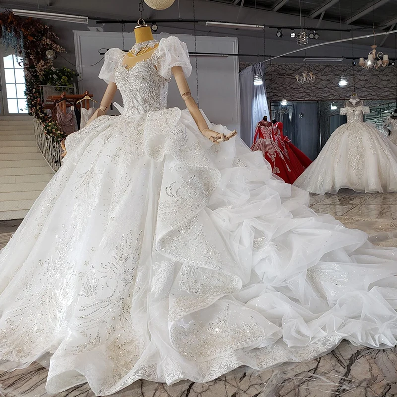 HTL2285 Luxury Dubai Wedding Dress With Pearls Shiny Glitters Wedding Dress With Sequins Shiny Robe De Mariee Princesse De Luxe 4