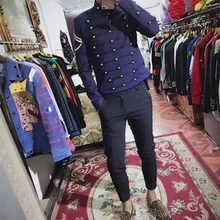 Настоящие мужские темно-синие винтажные события/сценическое представление короткий смокинг куртка/сценическое представление/Азиатский размер