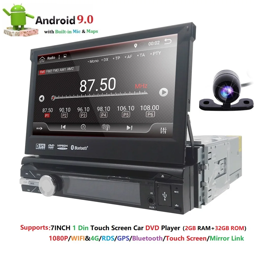 Универсальный 1 din Android 9,0 четырехъядерный автомобильный dvd-плеер gps Wifi BT Радио BT 2 Гб ram 32 Гб rom 4G SIM сетевой Руль RDS CAM
