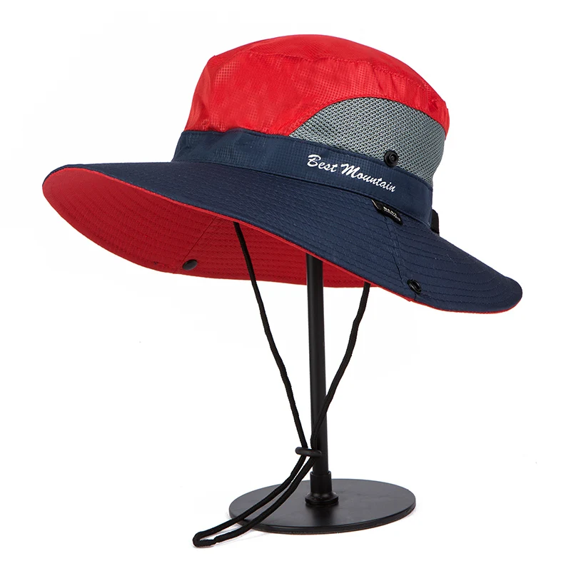 Navy-Red Летняя уличная УФ-защитная сетка широкополый ведро шляпы дышащие солнцезащитные шляпы спортивные рыболовные солнечные шляпы Панамы - Цвет: Navy-Red