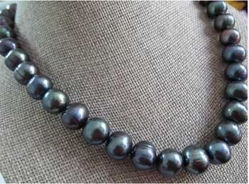 

18"11-12mm natural tahitian black baroque pearl necklace