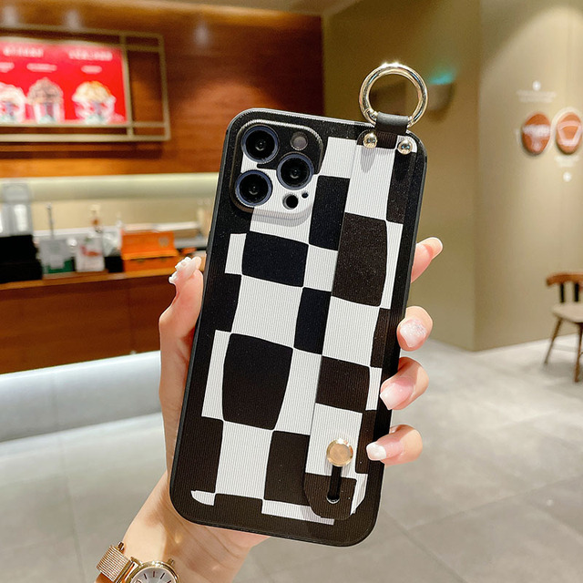 Abstract Geometry Wrist Strap Soft Phone Case For Iphone 11 12 13 Pro MAX X XR XS SE 2020 7 8 Plus Hand Band Bracket Cover