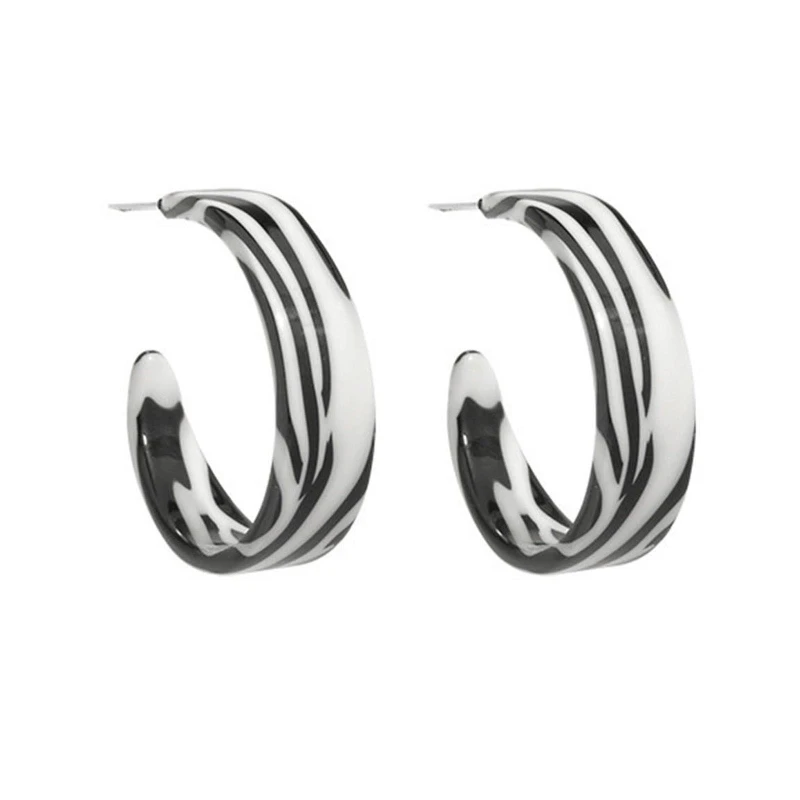 Animal Zebra Print White Stripe Stud Hoop Earring for Women Unique