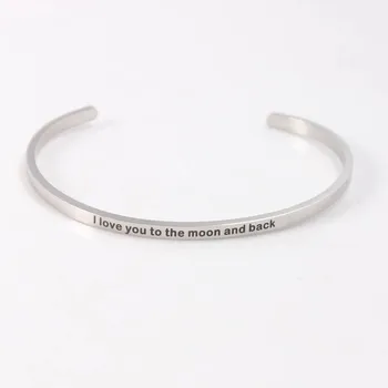 

New Stainless Steel Engraved 'I LOVE YOU TO THE MOON AND BACK' Bracelet Mantra Bangles For Women men friends family Best Gift