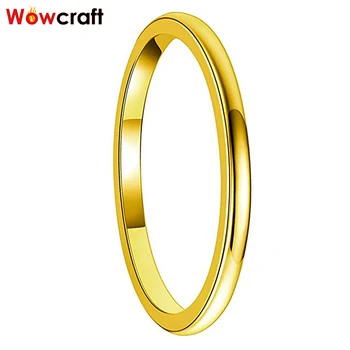 

2mm Women Rings Gold Tungsten Carbide Wedding Band Polished Shiny Domed Comfort Fit Inside Engraving Free