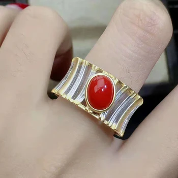 

Fidelity Natural 6*8mm red coral Rings s925 sterling silver personality fine Jewelry for women Natural red gemstone