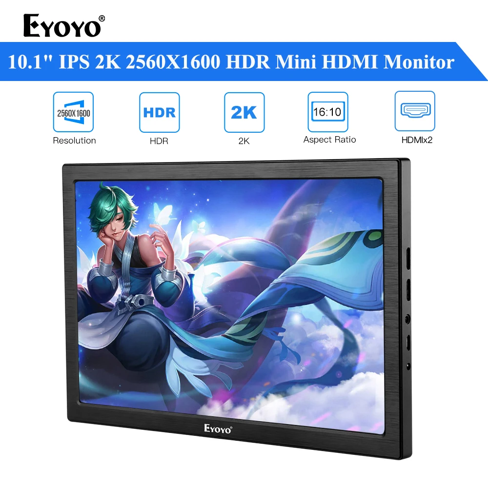 Игровой портативный монитор Eyoyo EM10T тонкий маленький 10 дюймов IPS HDR Mini HDMI ЖК экран