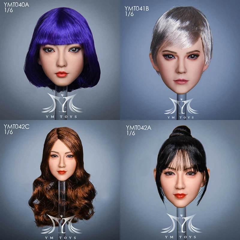

In Stock 1/6 Female Head Sculpt Carving for 12" Women Action Figure Body Model YMT040 YMT041 YMT042