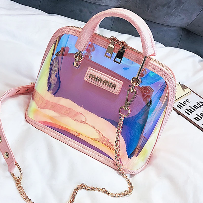 

Transparent Bags for Women Clear Jelly Bag Pvc Small Shell Bag Totes Beach Handbag Travel Crossbody Bag Laser Shoulder Bags