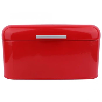 

Acrylic Box Solid Color Retro Metal Bread Bin Box Large Capacity Kitchen Storage Container -Red