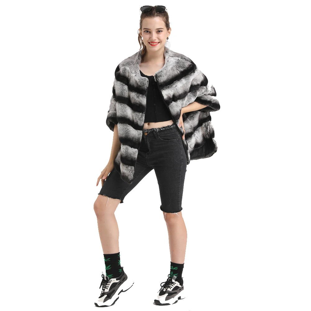 

2020 New Bat Sleeves Rex Rabbit Fur Coat with Zipper Real Genuine Fur Jacket winter coat women manteau femme natural fur