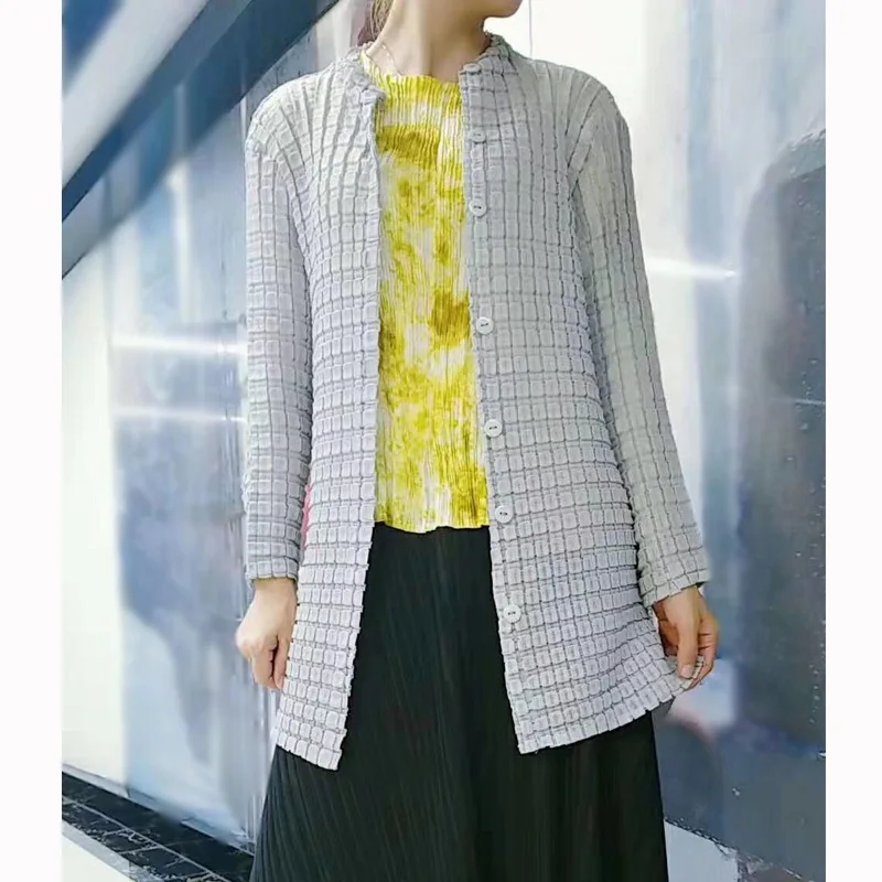

LANMREM 2019 New Pttern Fashion Trend Wild Long Sleeved Solid Pleated Square Single-breasted Cardigan Women's Jacket AI908