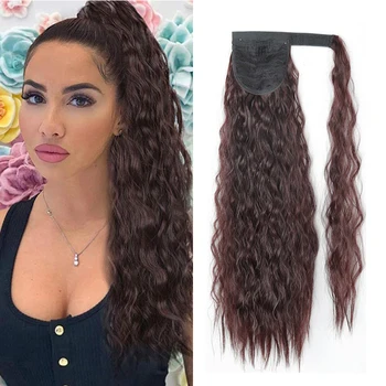 

MERISIHAIR Clip in Ponytail Synthesis Extension Wrap Around for Women Long Curly Hair Fluffy Pony Tail 22 Inch Black