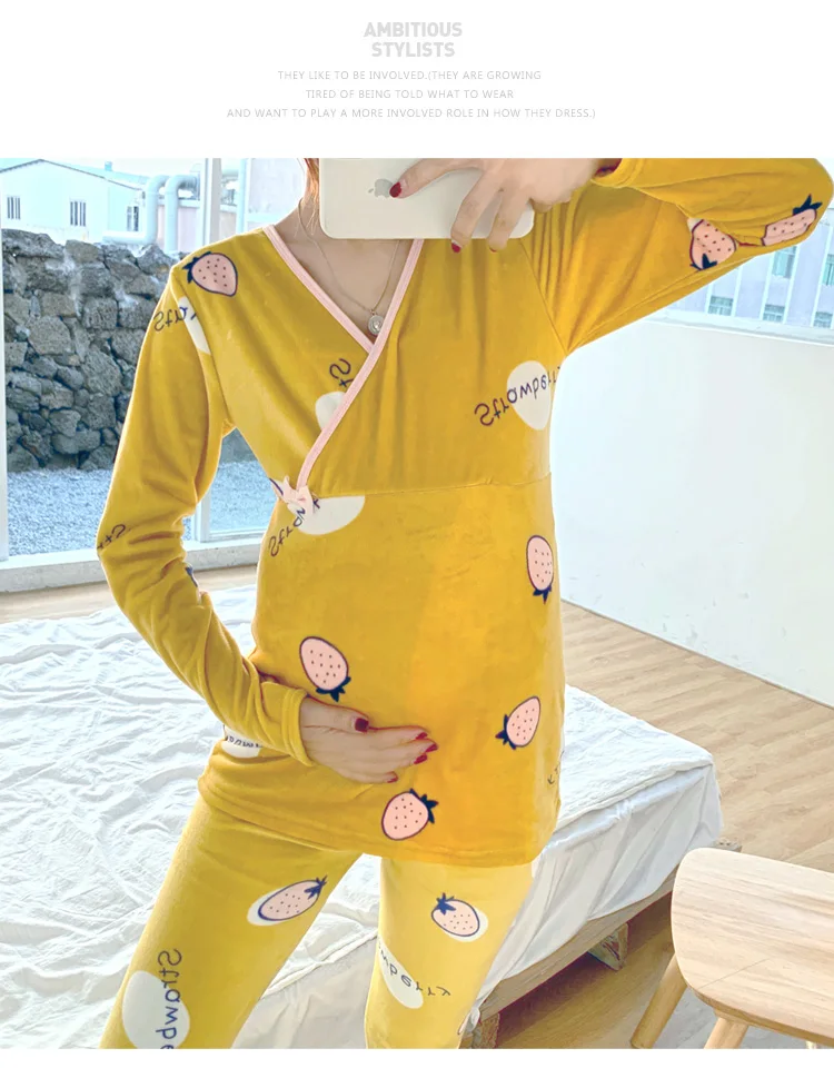 Осенний комплект из 2 предметов; пижамы для беременных и кормящих; весенние топы для беременных; осенняя одежда для сна