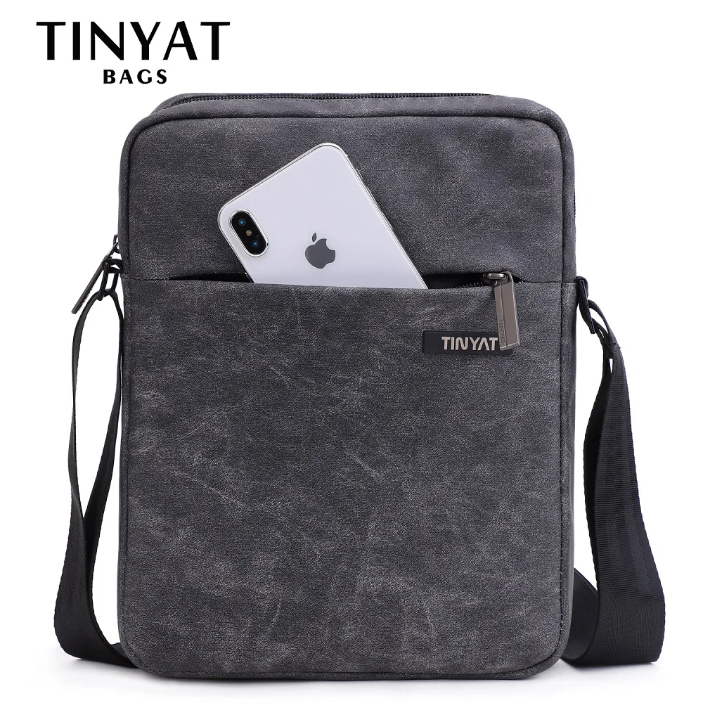 TINYTA, мужская сумка, кожаная, мужская сумка на плечо, для 9,7 'pad, ПУ, водонепроницаемая, повседневная, сумка через плечо, Противоударная, сумка через плечо, серая - Цвет: T511 PU gray