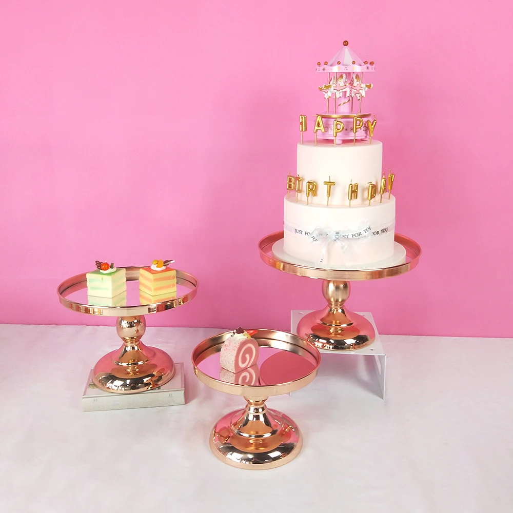 FFriday 3-7 шт золотые вечерние свадебные хрустальные круглые металлический набор зеркальный десерт торт стенд - Цвет: 3pcs gold