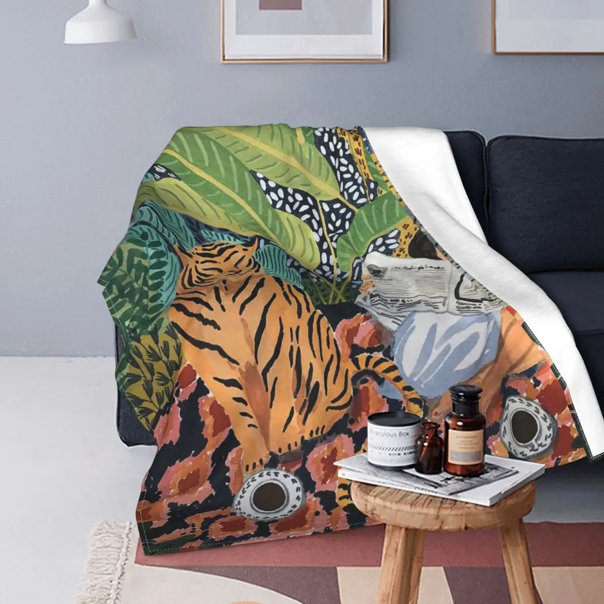 

Oil Painting Tropical Plants Blankets Jungle Animal Art Flannel Novelty Warm Throw Blanket for Bed Sofa Summer