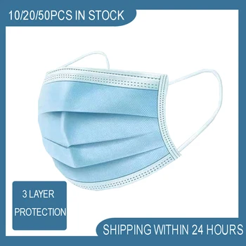 

10 pcs Disposable Face Mask 3-Ply Non-woven Soft Breathable Face Masks
