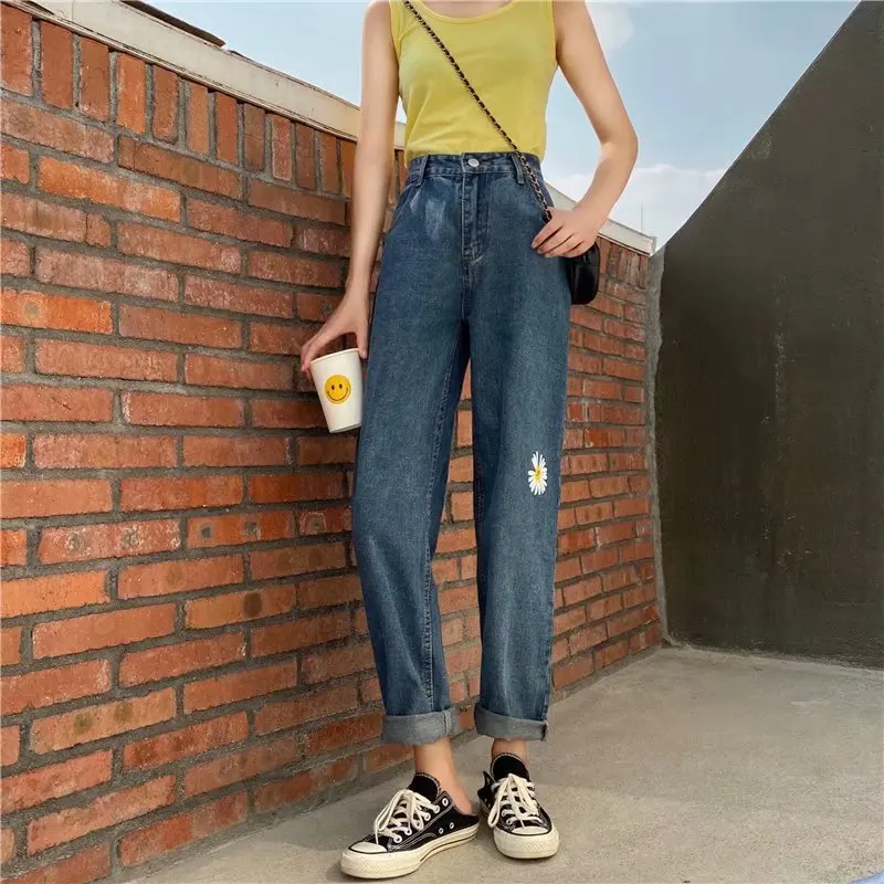 

Fat mm wide leg jeans female small daisy loose large size high waist was thin 2020 summer new old radish pants