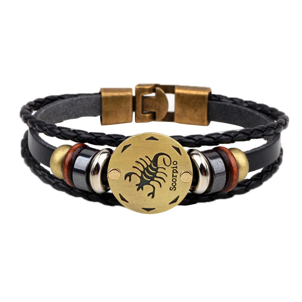 

Men's Bracelet 12 Constellation Creative Bracelet Fashion Casual Jewelry Leather Bracelet Personality Bracelet браслет #40