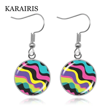 

KARAIRIS Funky Retro Colors Wave Pop Pattern Earrings Glass Cabochon Animal Zebras Stripe Art Hook Drop Earrings For Women Girls