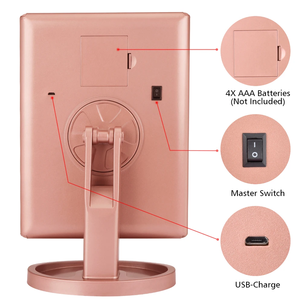 Kopen 22 Led Light Touch Screen Make Up Spiegel 10X Vergrootglas Compacte Spiegel Flexibele Cosmetica Spiegels