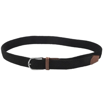 

Men Leather Braided Elastic Stretch Metal Buckle Belt Waistband Black