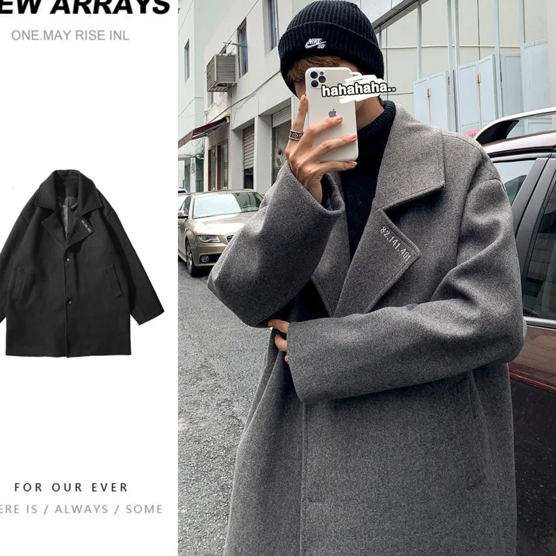 

Men's coat 2020 Autumn winter new slim thickened embroidered wool coat casual lapel personality youth men's wear