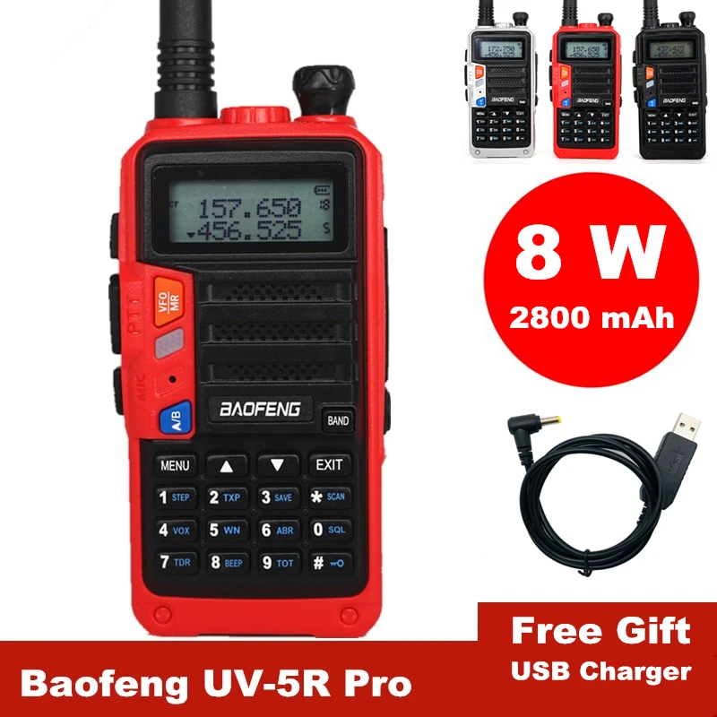 Baofeng иди и болтай Walkie Talkie “иди и 10 км UV-5R Pro высокая прозрачность и Мощность 8 Вт двухстороннее радио двухдиапазонный портативное Любительское радио USB Зарядное устройство CB радиопередатчик