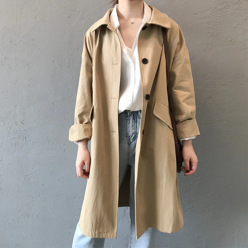 2020 Spring Women Trench Coat Turn Down Collar Women Clothes Long Khaki Coat Casaco Feminino Abrigo Mujer Trench Femme