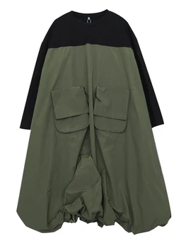 

Z-zoux Women Dress Lantern Sleeve Color Matching Plus Size Dresses Long Sleeve Plus Size Long Dresses Women 2020 New Fashion