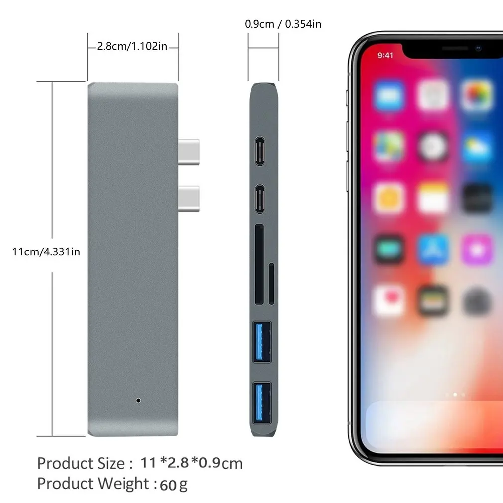 USB 3 1 tipo C HDMI Adaptador 4K Thunderbolt con Hub 0 SD TF lector PD para MacBook Pro/Air 2018/2019|USB-хабы| |