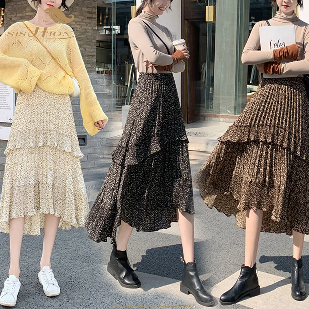 SISHION Весна Лето корейские плиссированные юбки с оборками для женщин Высокая талия длинная многослойная юбка для женщин SP0872
