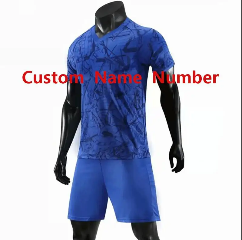 Мужская футболка для взрослых, детские футбольные Трикотажные изделия для футбола, комплекты на заказ, с короткими рукавами, синяя футболка, шорты, командная спортивная одежда - Цвет: Черный