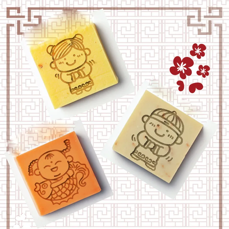 DIY Acrylic Crystal Transparent Girl Soap Seal, New Resin Soap Stamp, 44x44mm, 3 Pcs Set
